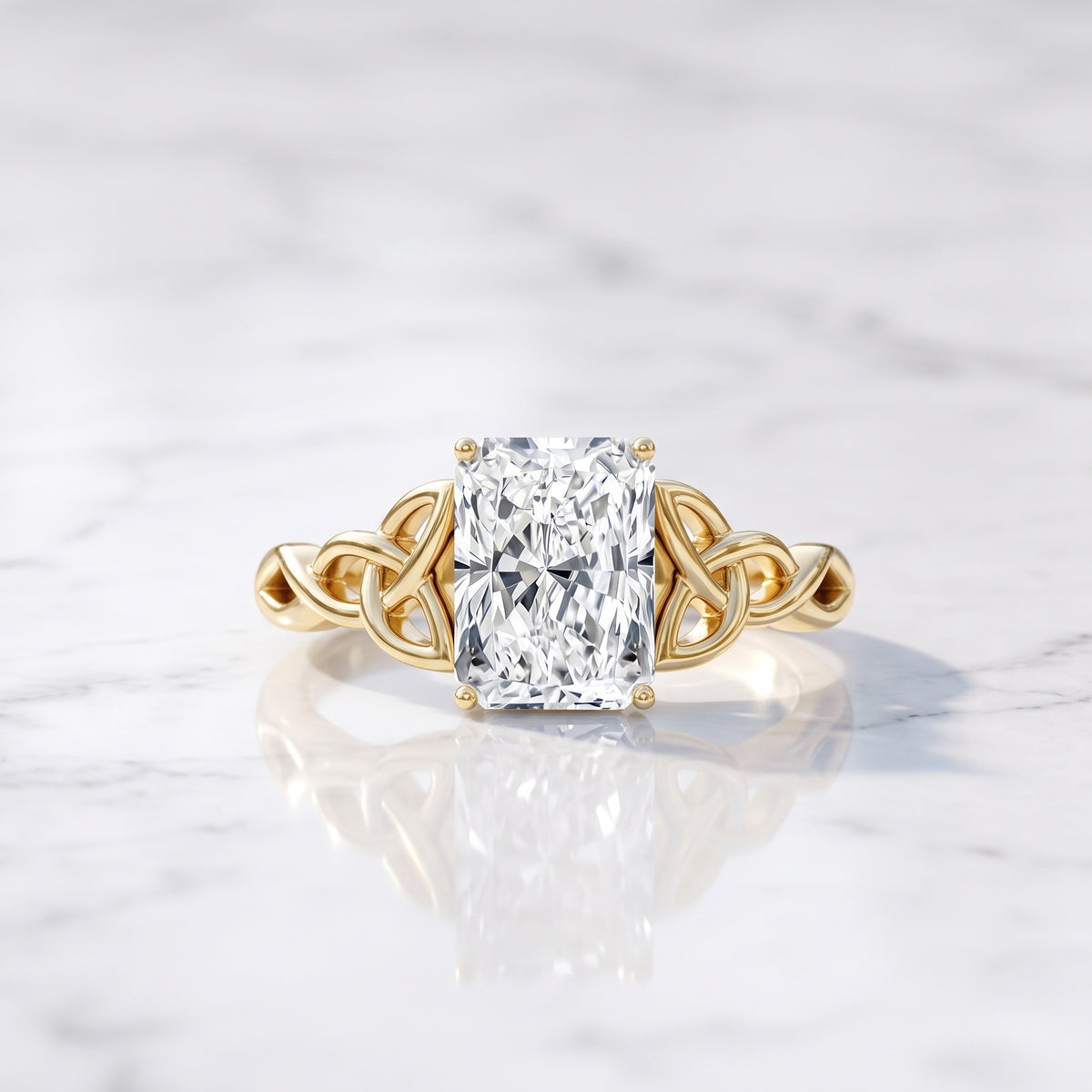 IGI Certified 2 Carat Lab Grown Diamond Radiant Cut Engagement Ring with Celtic Knot Lab - ( E-VS1 ) - Rosec Jewels