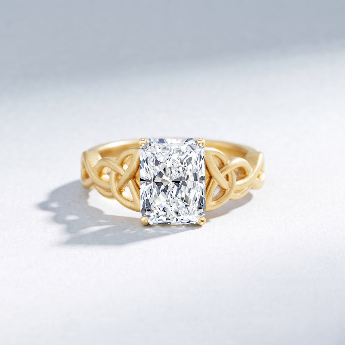 IGI Certified 2 Carat Lab Grown Diamond Radiant Cut Engagement Ring with Celtic Knot Lab - ( E-VS1 ) - Rosec Jewels
