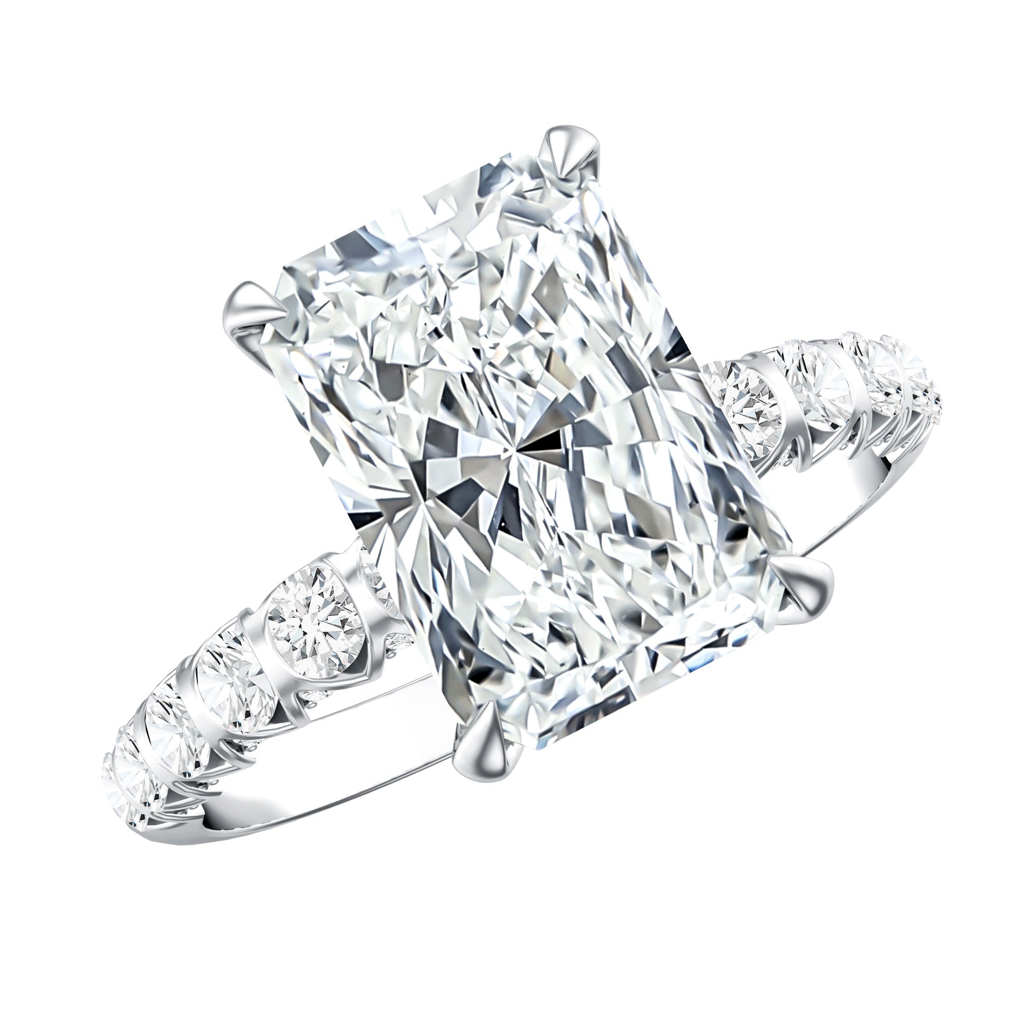 Rosec Jewels-4 Carat Radiant Cut Lab Grown Diamond Side Stone Engagement Ring IGI Certified