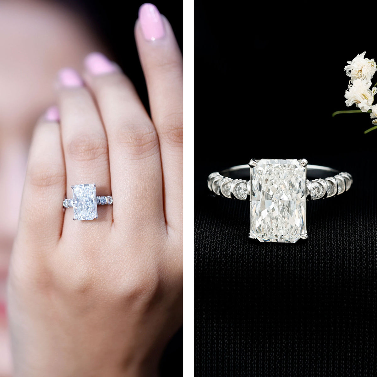 4 Carat Radiant Cut Lab Grown Diamond Side Stone Engagement Ring IGI Certified Lab - ( E-VS1 ) - Rosec Jewels