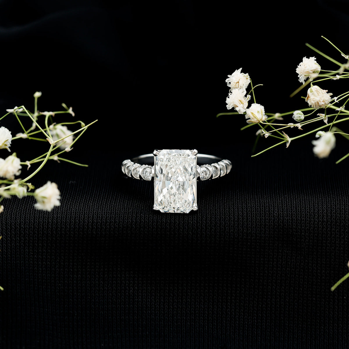 4 Carat Radiant Cut Lab Grown Diamond Side Stone Engagement Ring IGI Certified Lab - ( E-VS1 ) - Rosec Jewels