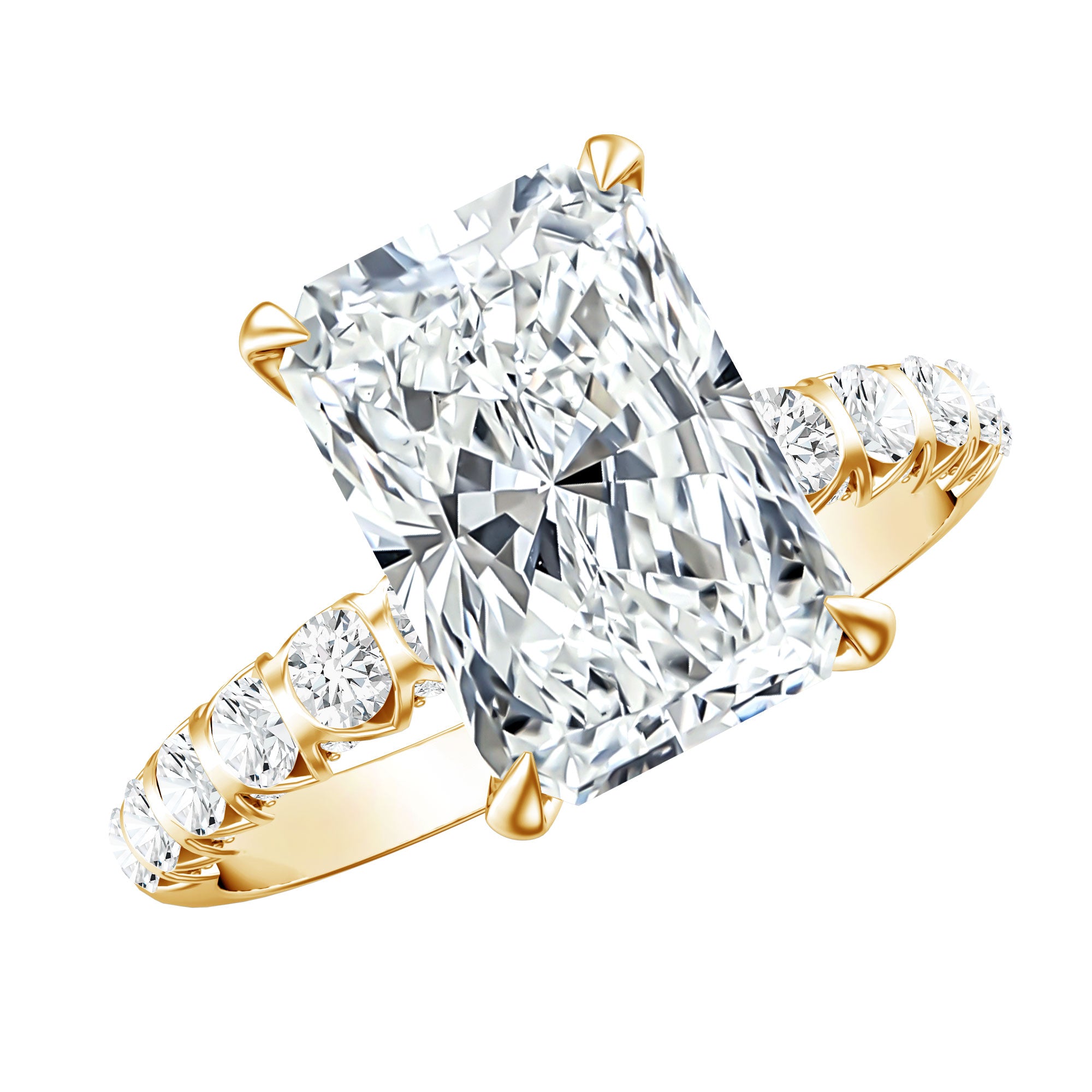 Rosec Jewels-4 Carat Radiant Cut Lab Grown Diamond Side Stone Engagement Ring IGI Certified