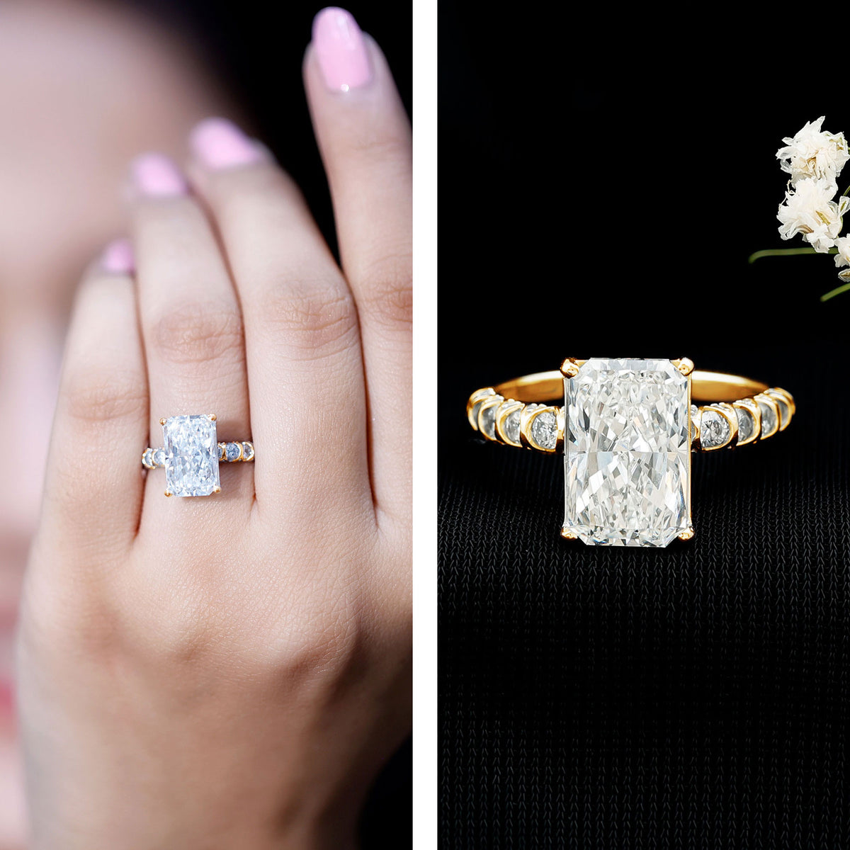4 Carat Radiant Cut Lab Grown Diamond Side Stone Engagement Ring IGI Certified Lab - ( E-VS1 ) - Rosec Jewels