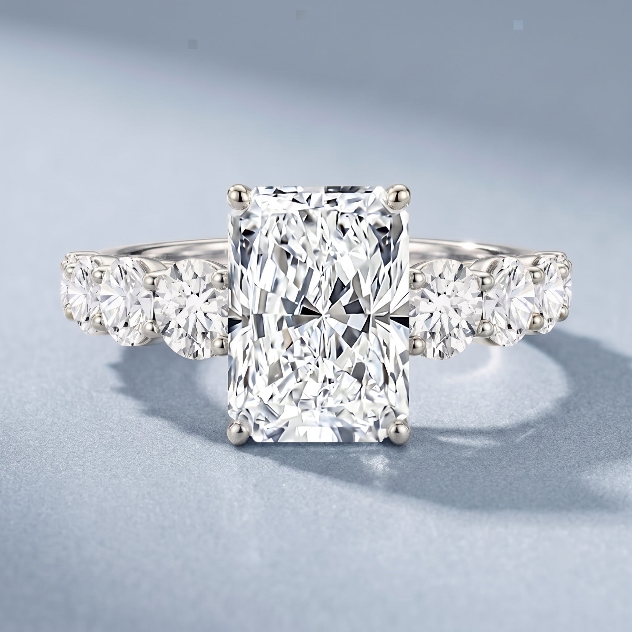 IGI Certified 3 Carat Radiant Cut Lab Grown Diamond Side Stone Engagement Ring Lab - ( E-VS1 ) - Rosec Jewels