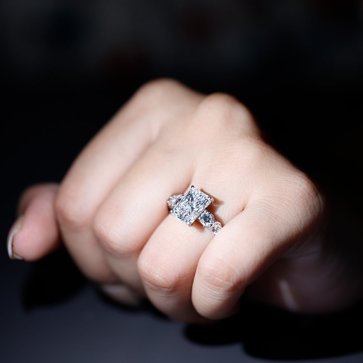 IGI Certified 3 Carat Radiant Cut Lab Grown Diamond Side Stone Engagement Ring Lab - ( E-VS1 ) - Rosec Jewels