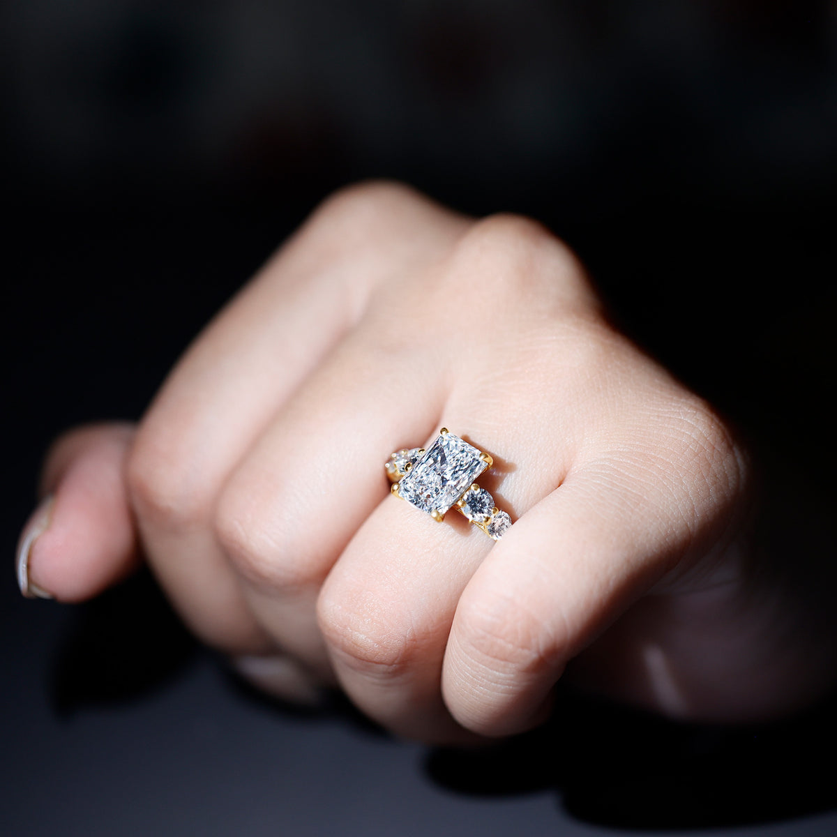 IGI Certified 3 Carat Radiant Cut Lab Grown Diamond Side Stone Engagement Ring Lab - ( E-VS1 ) - Rosec Jewels