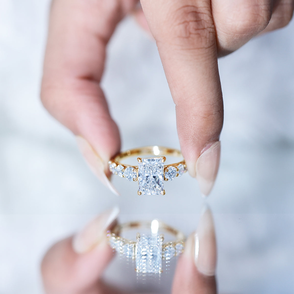 IGI Certified 3 Carat Radiant Cut Lab Grown Diamond Side Stone Engagement Ring Lab - ( E-VS1 ) - Rosec Jewels