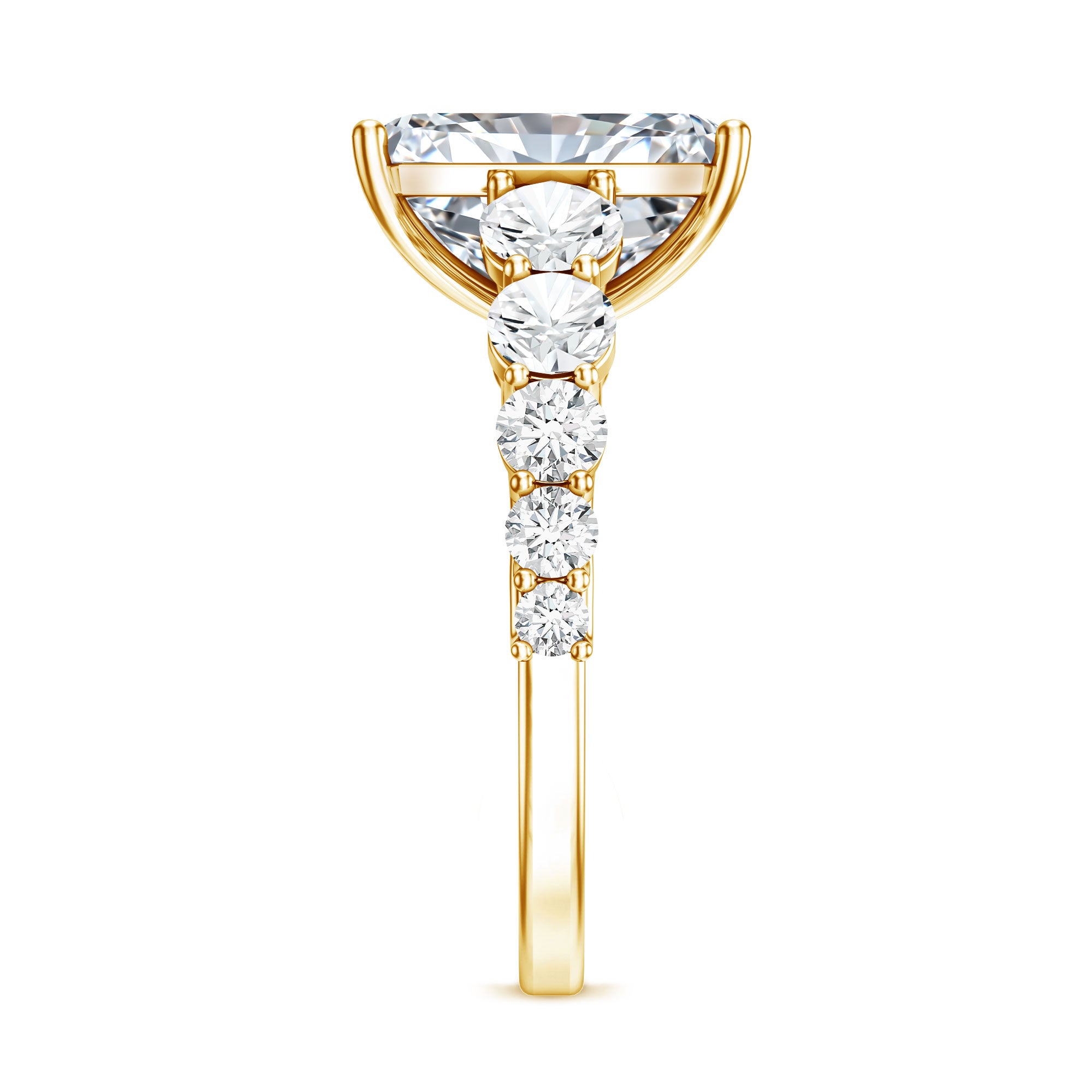 IGI Certified 4 Carat Radiant Cut Lab Grown Diamond Statement Ring with Side Stones Lab - ( E-VS1 ) - Rosec Jewels