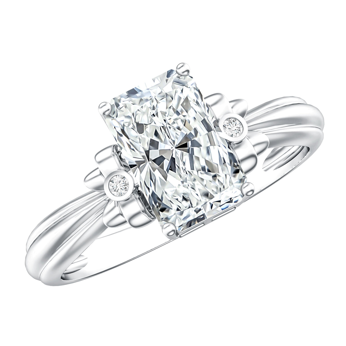 IGI Certified 2 Carat Lab Grown Diamond Radiant Cut Engagement Ring with Bow Lab - ( E-VS1 ) - Rosec Jewels