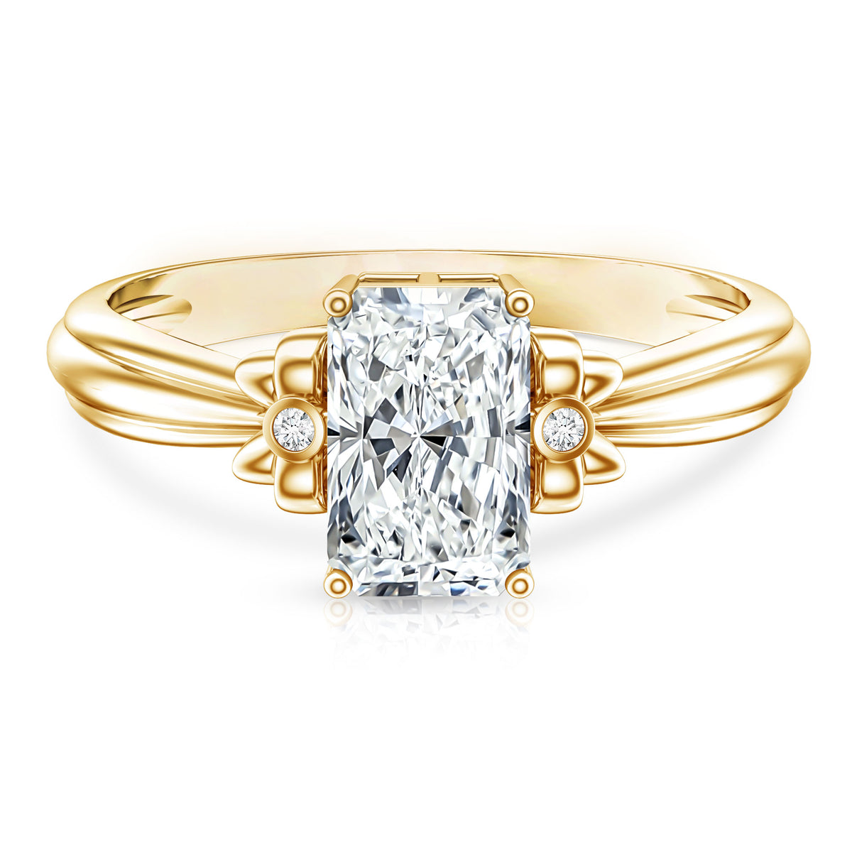 IGI Certified 2 Carat Lab Grown Diamond Radiant Cut Engagement Ring with Bow Lab - ( E-VS1 ) - Rosec Jewels