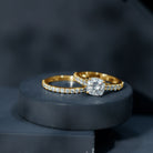 IGI Certified 3 Carat Lab Grown Diamond Cushion Cut Engagement Ring with Wedding Band Lab - ( E-VS1 ) - Rosec Jewels