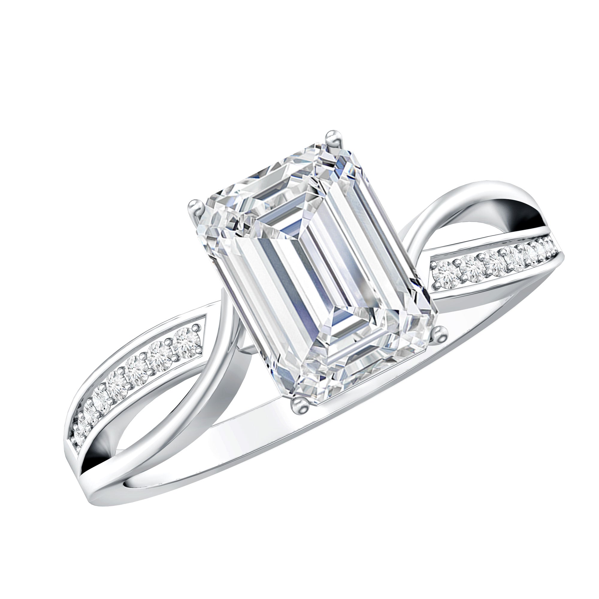 IGI Certified 2 Carat Emerald Cut Lab Grown Diamond Infinity Engagement Ring Lab - ( E-VS1 ) - Rosec Jewels