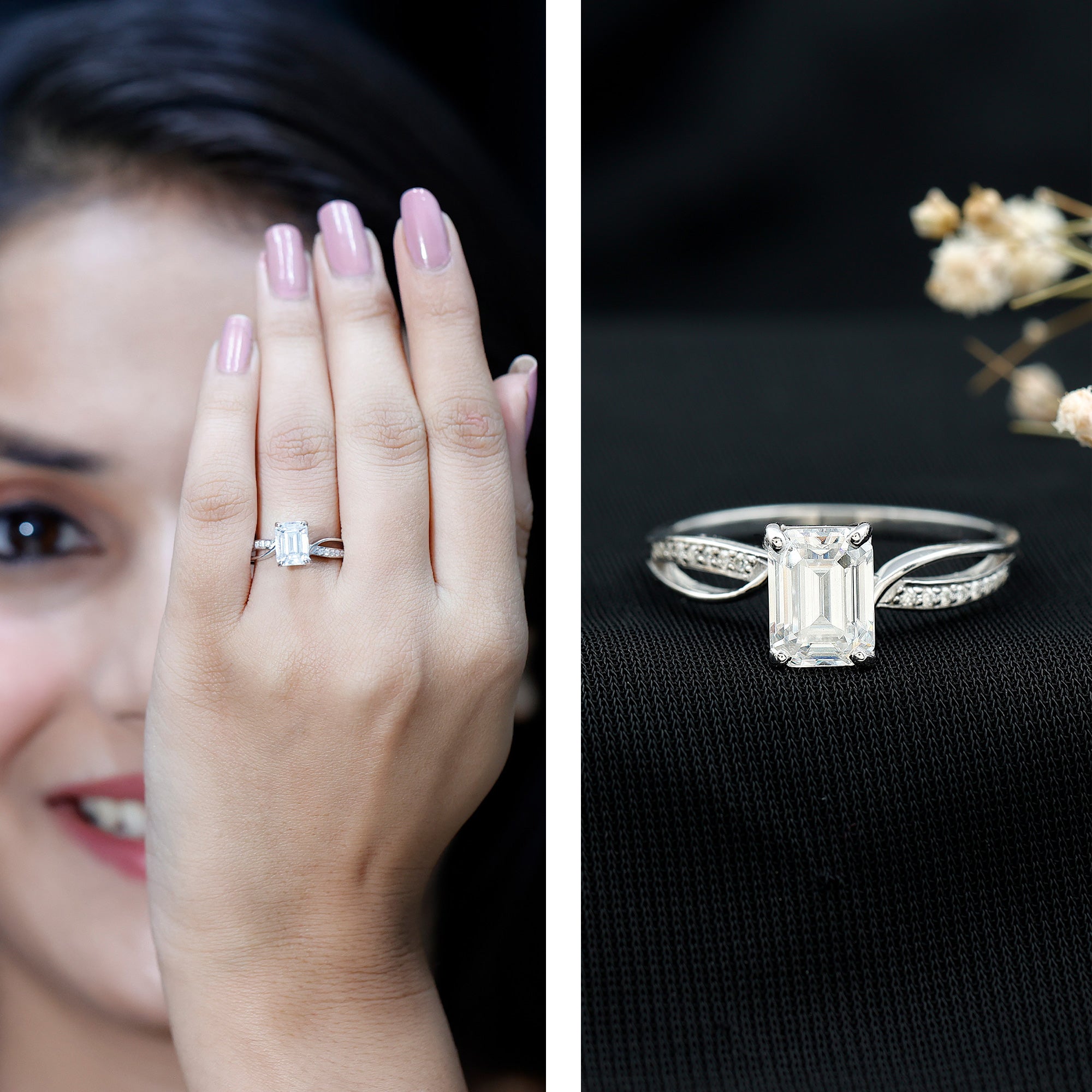 IGI Certified 2 Carat Emerald Cut Lab Grown Diamond Infinity Engagement Ring Lab - ( E-VS1 ) - Rosec Jewels