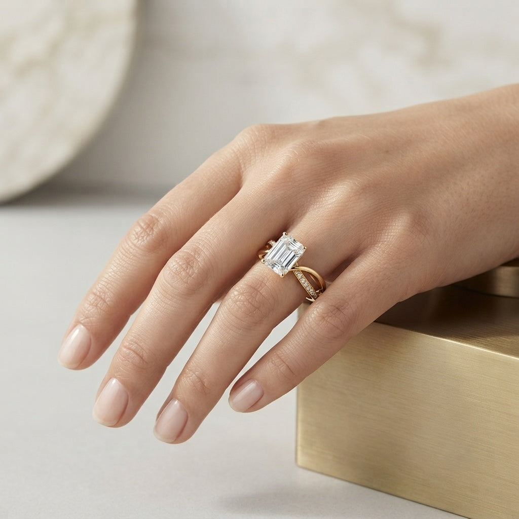 3 Carat Emerald Cut Lab Grown Diamond Infinity Engagement Ring IGI Certified Lab - ( E-VS1 ) - Rosec Jewels