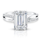 Rosec Jewels-IGI Certified 4 Carat Lab Grown Diamond Emerald Cut Engagement Ring with Crossover Shank