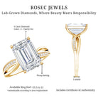 Rosec Jewels-IGI Certified 4 Carat Lab Grown Diamond Emerald Cut Engagement Ring with Crossover Shank
