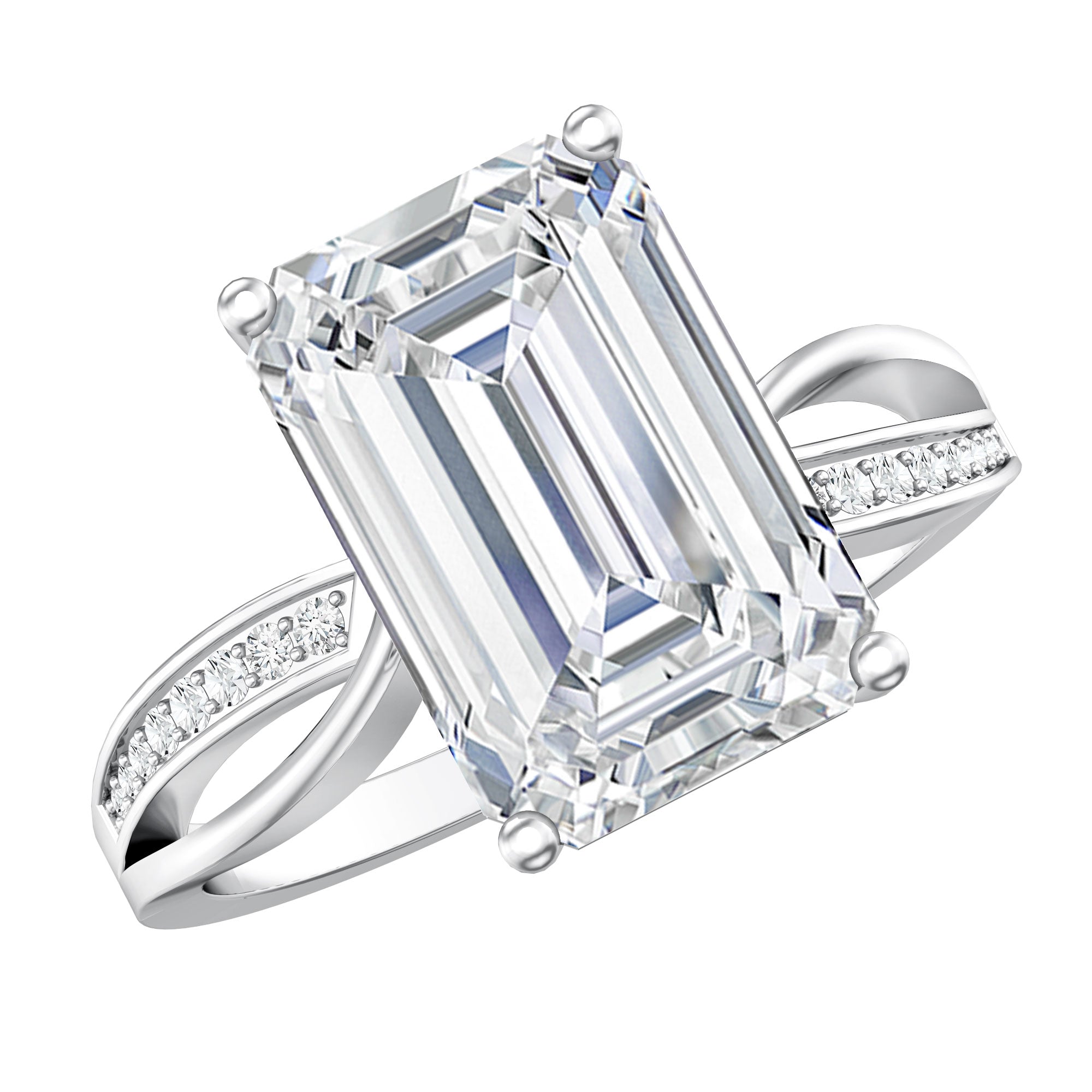 Rosec Jewels-Huge 5 Carat Emerald Cut Lab Grown Diamond Infinity Band Engagement Ring with IGI Certificate