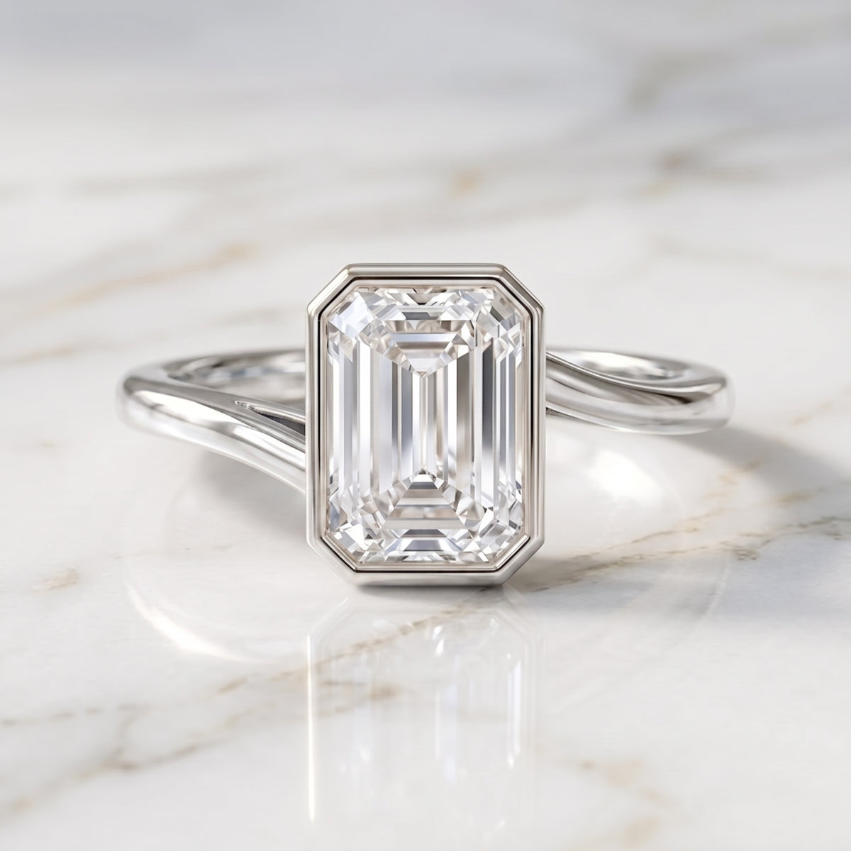Solitaire 2 Carat Lab Grown Emerald Cut Diamond Bypass Engagement Ring IGI Certified Lab - ( E-VS1 ) - Rosec Jewels