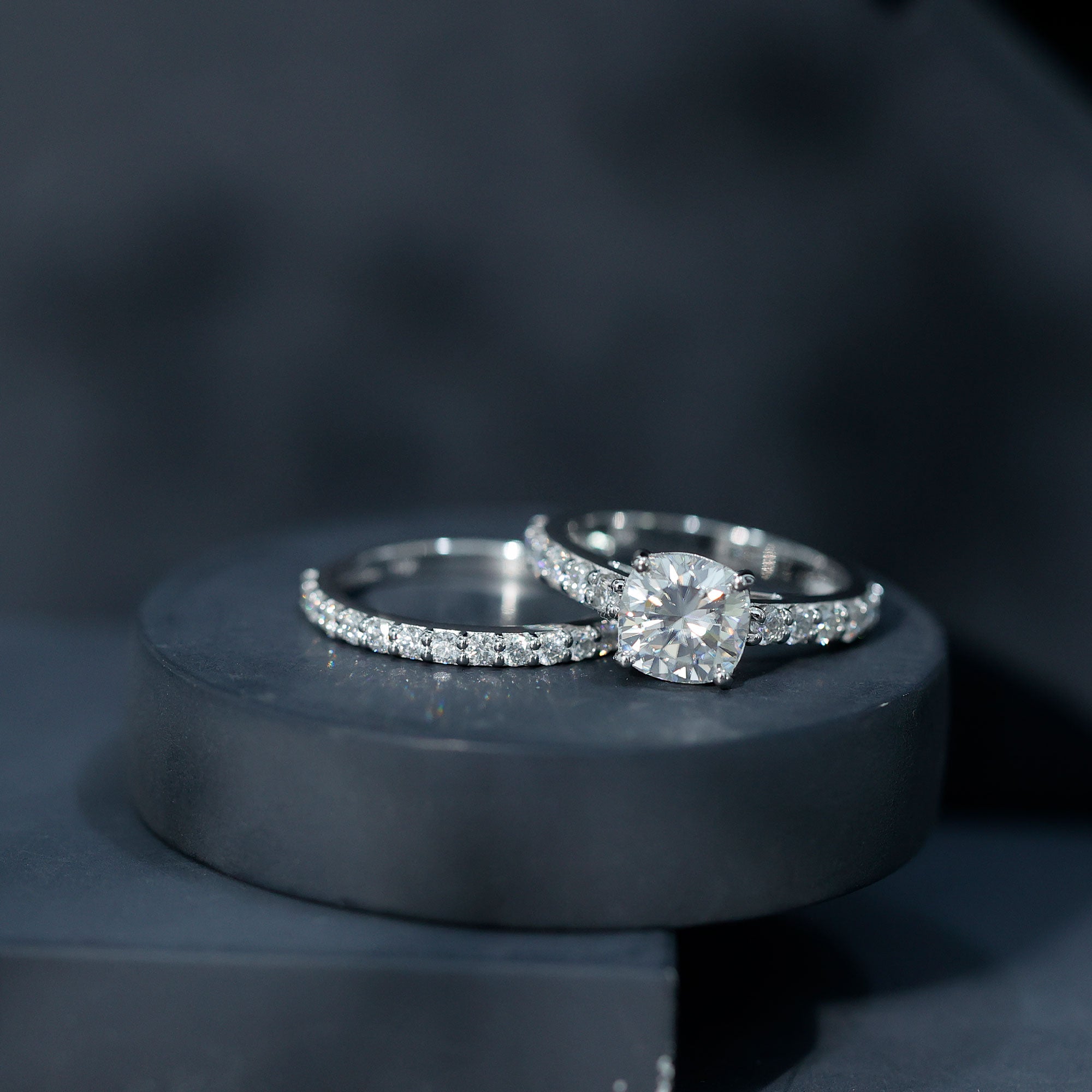 Cushion Cut 2 Carat Lab Grown Diamond Bridal Ring Set with IGI Certificate Lab - ( E-VS1 ) - Rosec Jewels