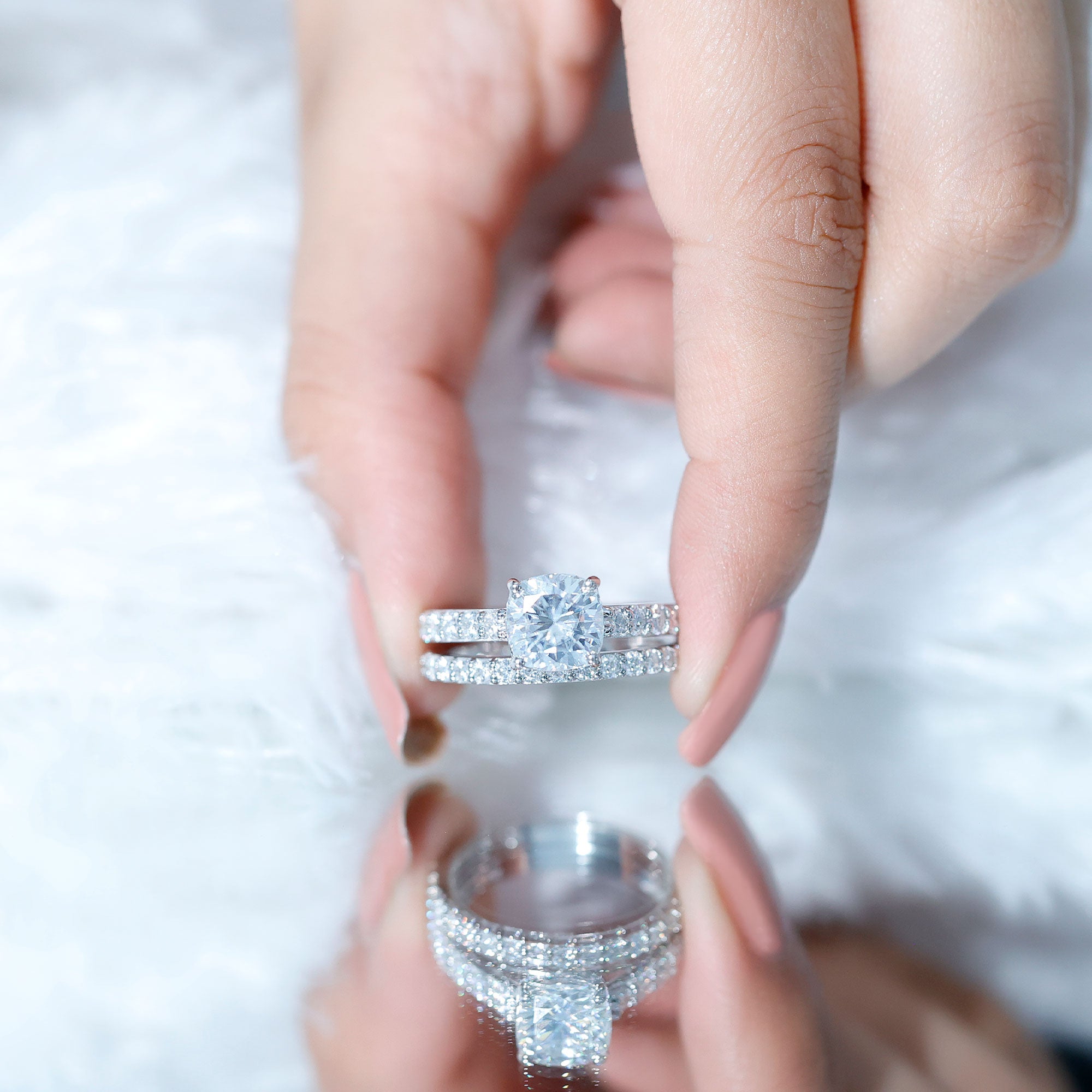 Cushion Cut 2 Carat Lab Grown Diamond Bridal Ring Set with IGI Certificate Lab - ( E-VS1 ) - Rosec Jewels