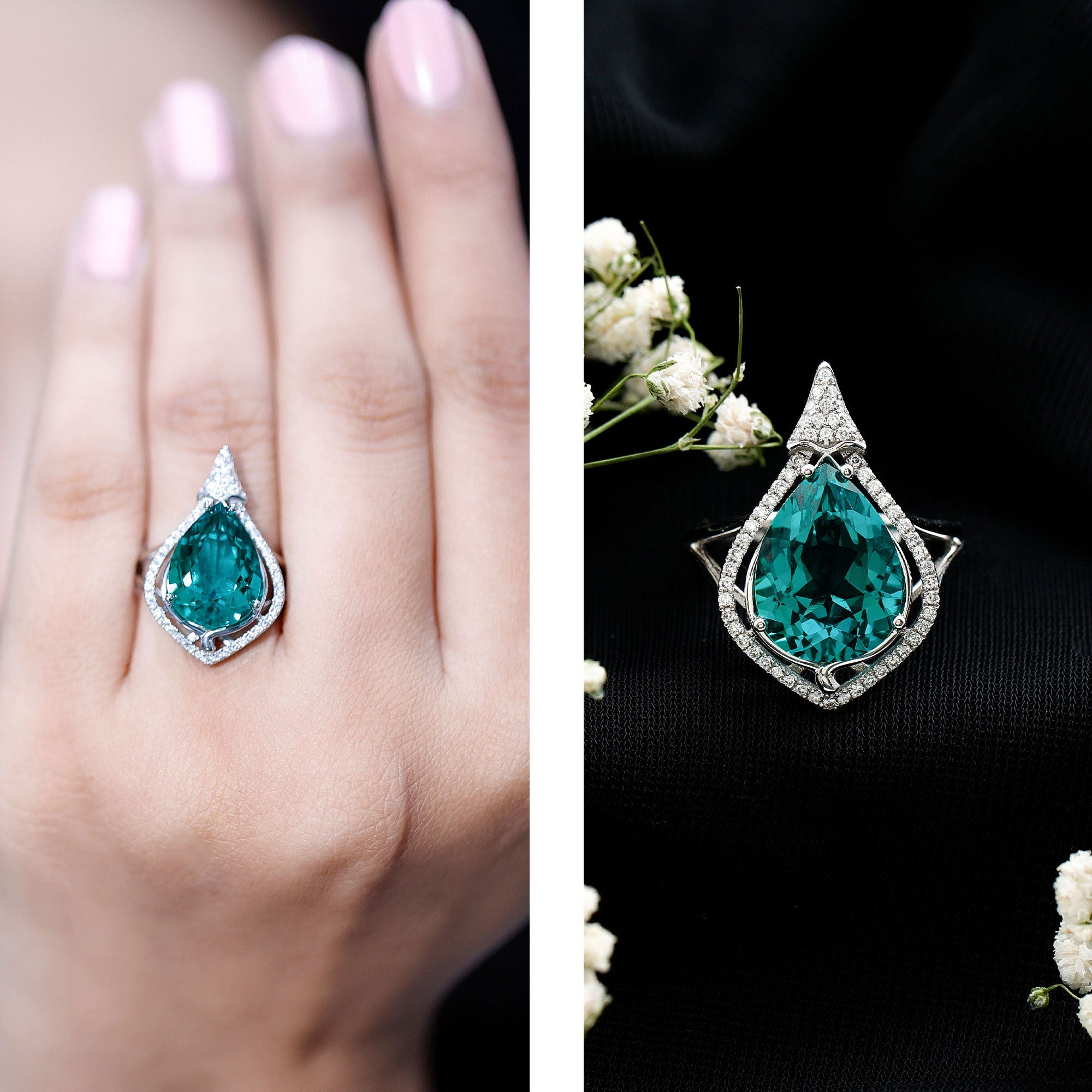 Rosec Jewels-Vintage Inspired 2.5 Carat Lab Grown Emerald and Diamond Statement Engagement Ring