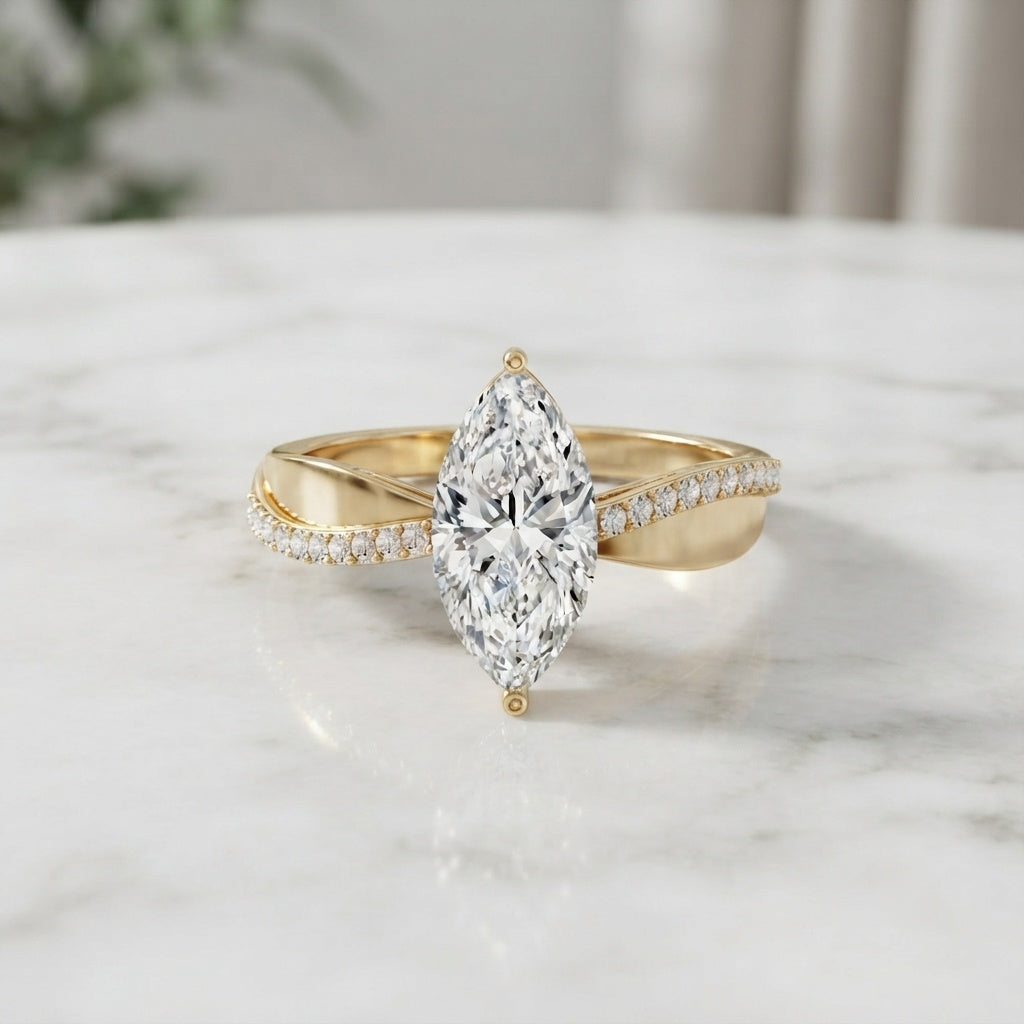 IGI Certified Lab Grown Diamond Marquise Solitaire Engagement Ring 2 Carat Lab - ( E-VS1 ) - Rosec Jewels