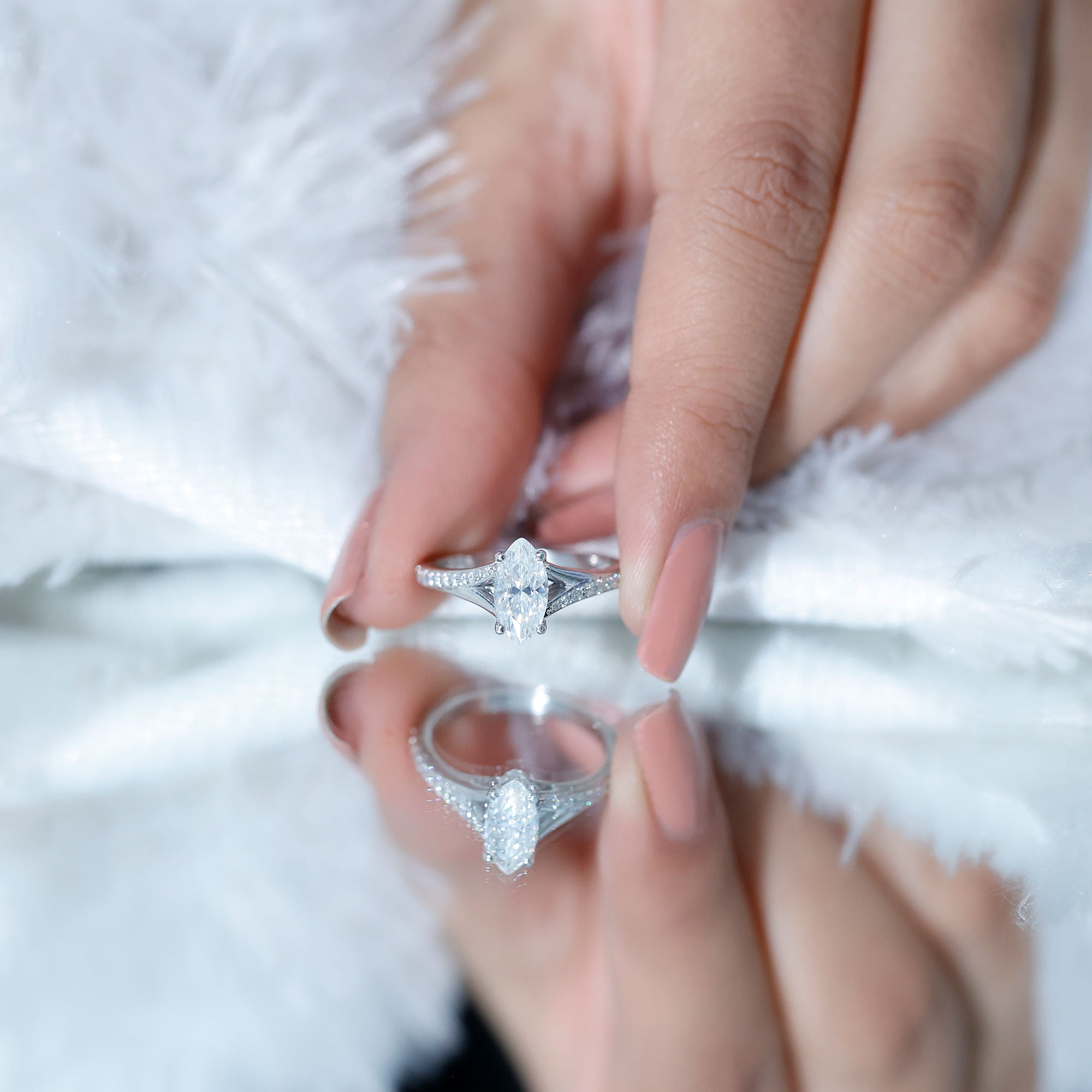 IGI Certified 1 Carat Marquise Lab Grown Diamond Engagement Ring with Split Shank Lab - ( E-VS1 ) - Rosec Jewels