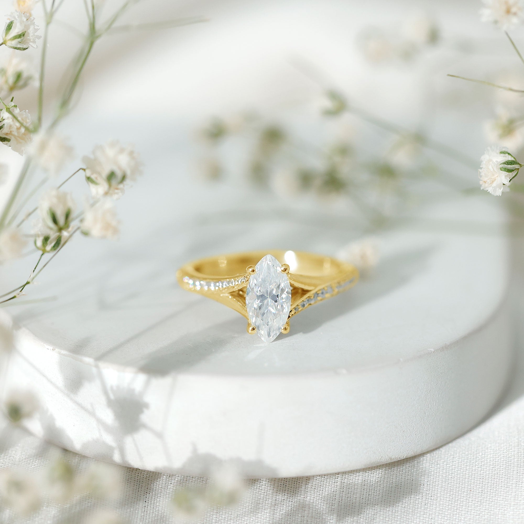 IGI Certified 1 Carat Marquise Lab Grown Diamond Engagement Ring with Split Shank Lab - ( E-VS1 ) - Rosec Jewels