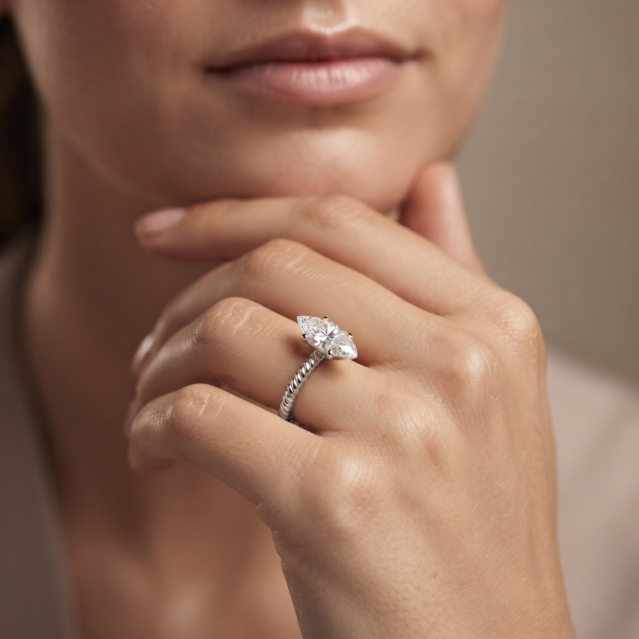 3 Carat Lab Grown Diamond Marquise Engagement Ring IGI Certified Lab - ( E-VS1 ) - Rosec Jewels