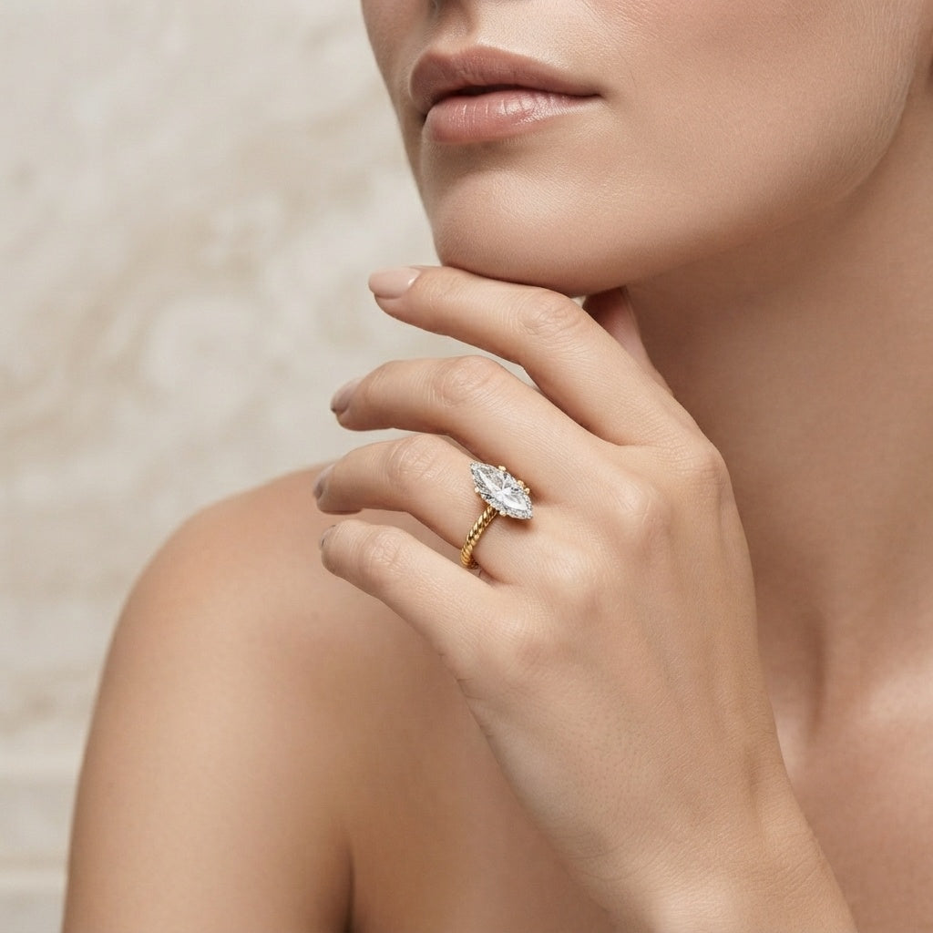 3 Carat Lab Grown Diamond Marquise Engagement Ring IGI Certified Lab - ( E-VS1 ) - Rosec Jewels