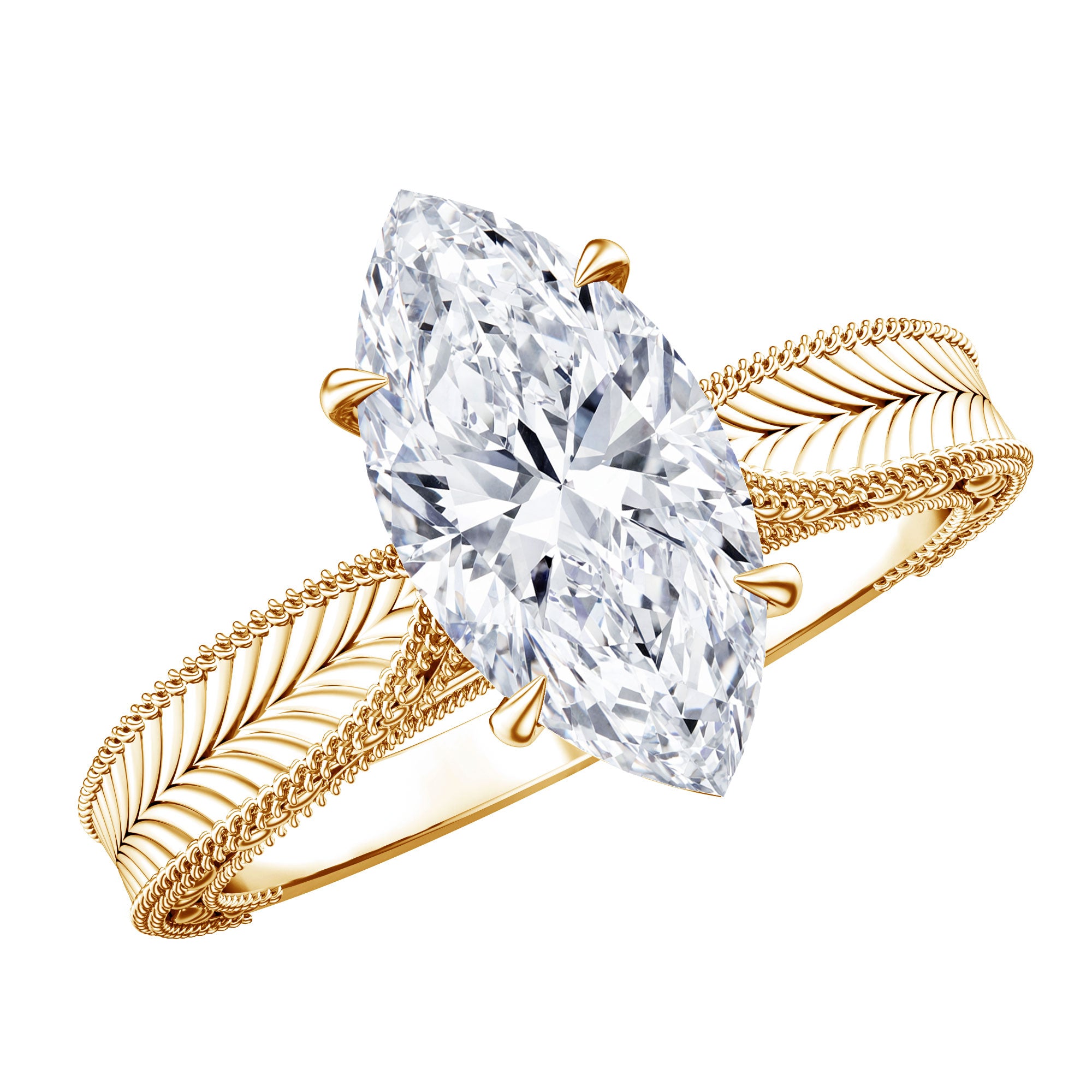 Rosec Jewels-IGI Certified Antique Looking 2 Carat Marquise Lab Diamond Engagement Ring with Engraved Shank