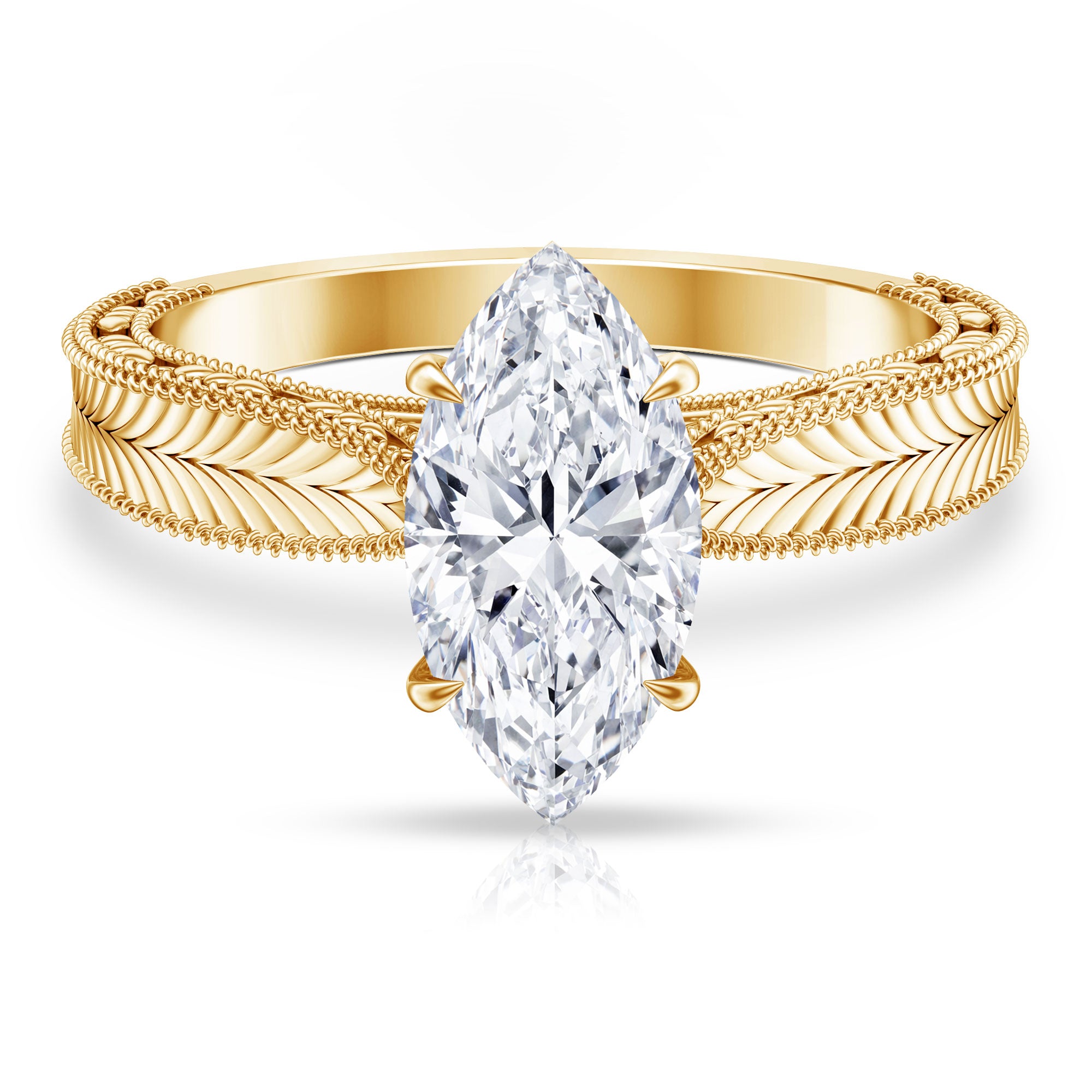 Rosec Jewels-IGI Certified Antique Looking 2 Carat Marquise Lab Diamond Engagement Ring with Engraved Shank