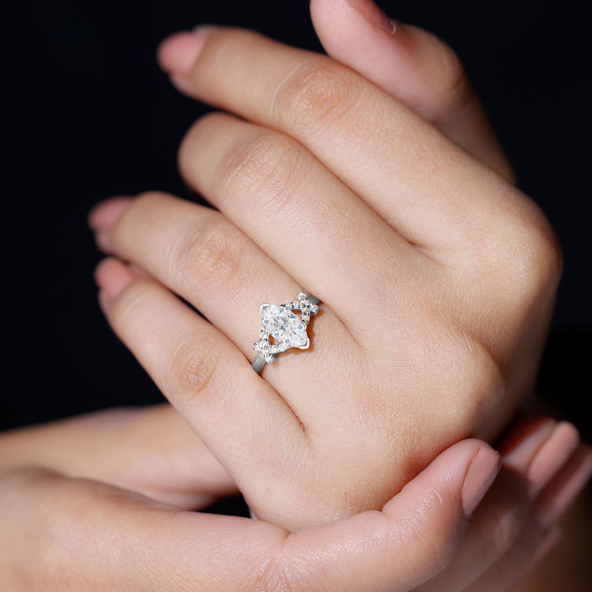 Rosec Jewels-IGI Certified 1 Carat Lab Grown Diamond Marquise Engagement Ring with Split Shank
