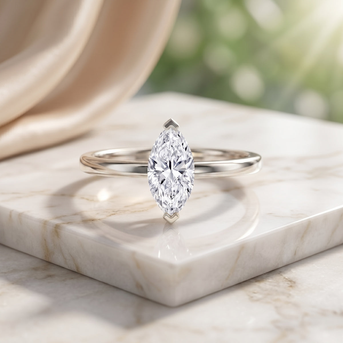 Classic Marquise Cut Lab Grown Diamond 1 Carat Engagement Ring with IGI Certificate Lab - ( E-VS1 ) - Rosec Jewels