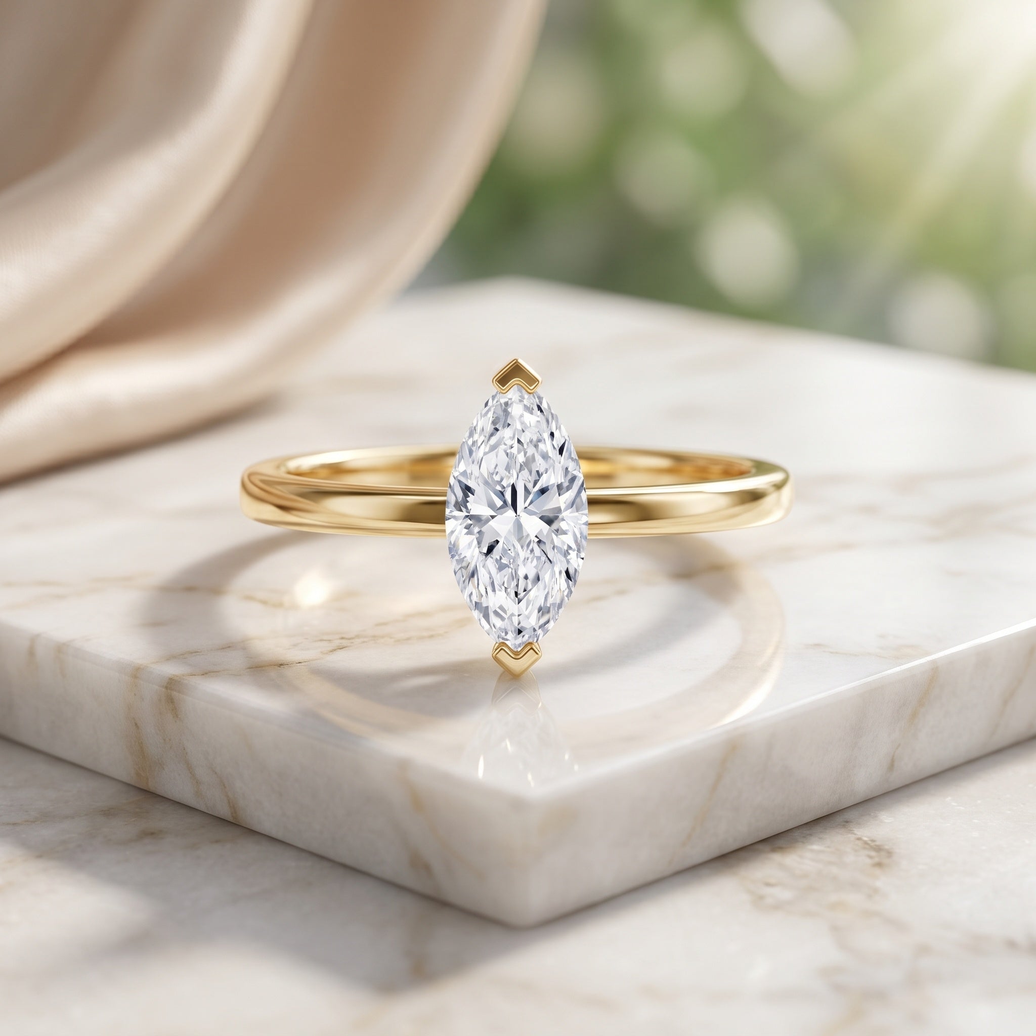 Classic Marquise Cut Lab Grown Diamond 1 Carat Engagement Ring with IGI Certificate Lab - ( E-VS1 ) - Rosec Jewels
