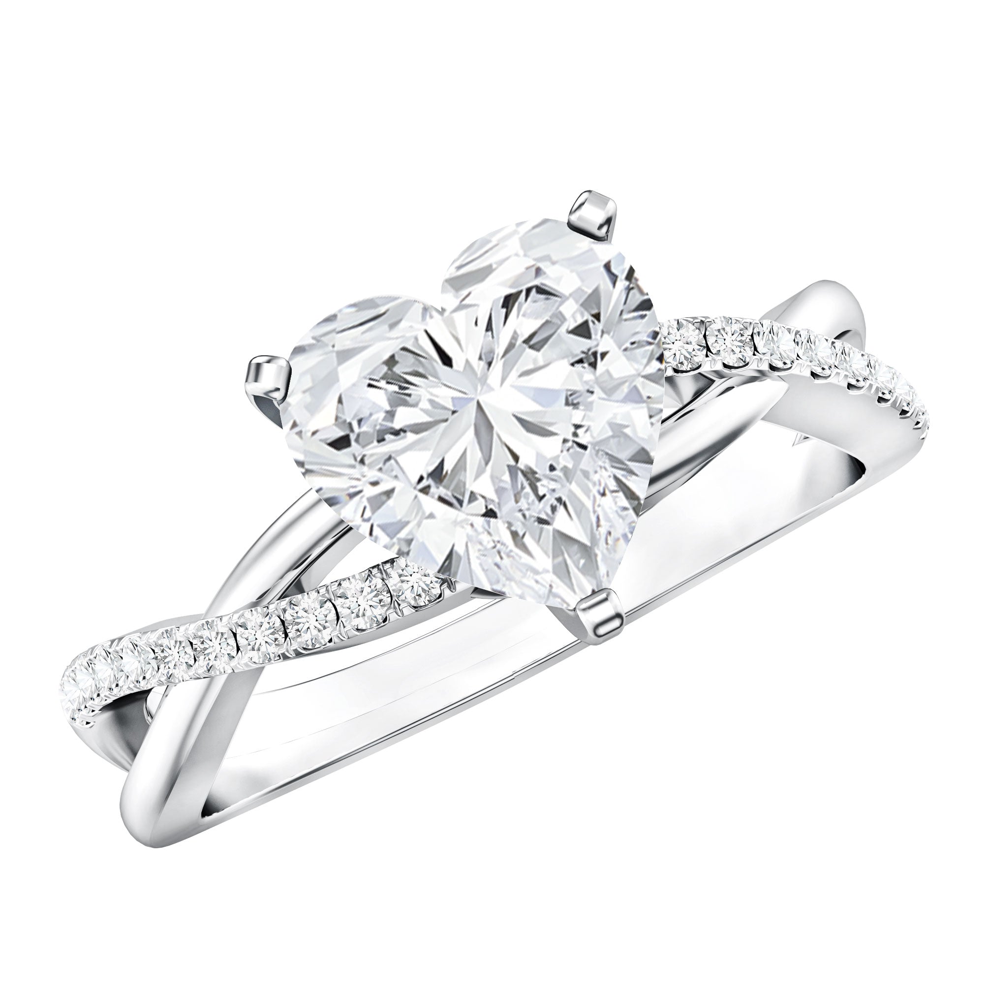Rosec Jewels-2 Carat Heart Shaped Lab Grown Diamond Crossover Engagement Ring IGI Certified