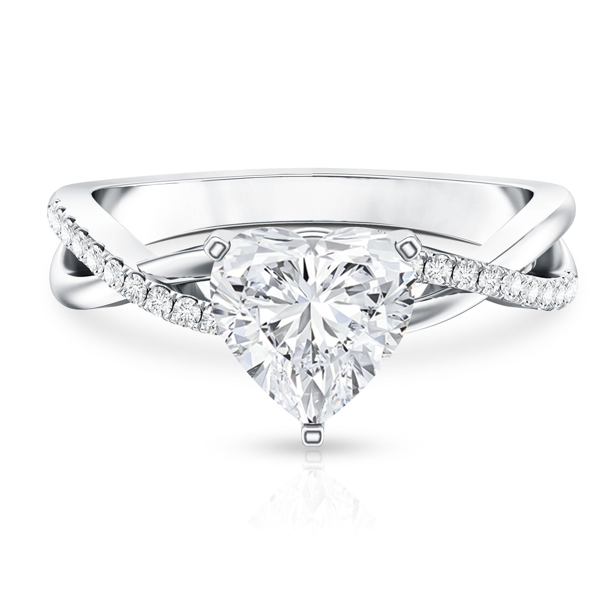 Rosec Jewels-2 Carat Heart Shaped Lab Grown Diamond Crossover Engagement Ring IGI Certified