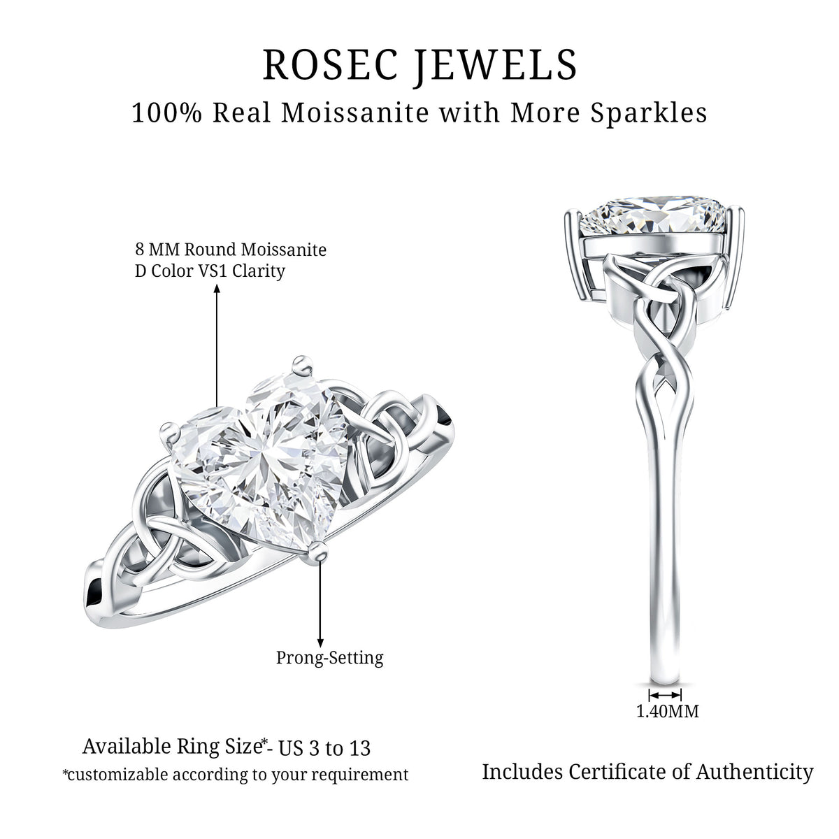 Rosec Jewels-IGI Verified 2 Carat Heart Shape Lab Grown Diamond Celtic Engagement Ring