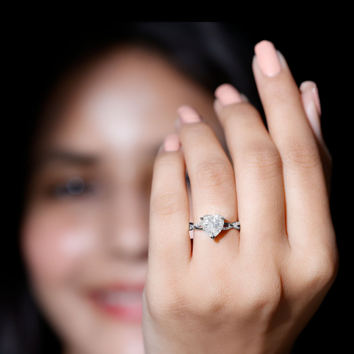 Rosec Jewels-IGI Verified 2 Carat Lab Grown Diamond Heart Engagement Ring with Braided Shank