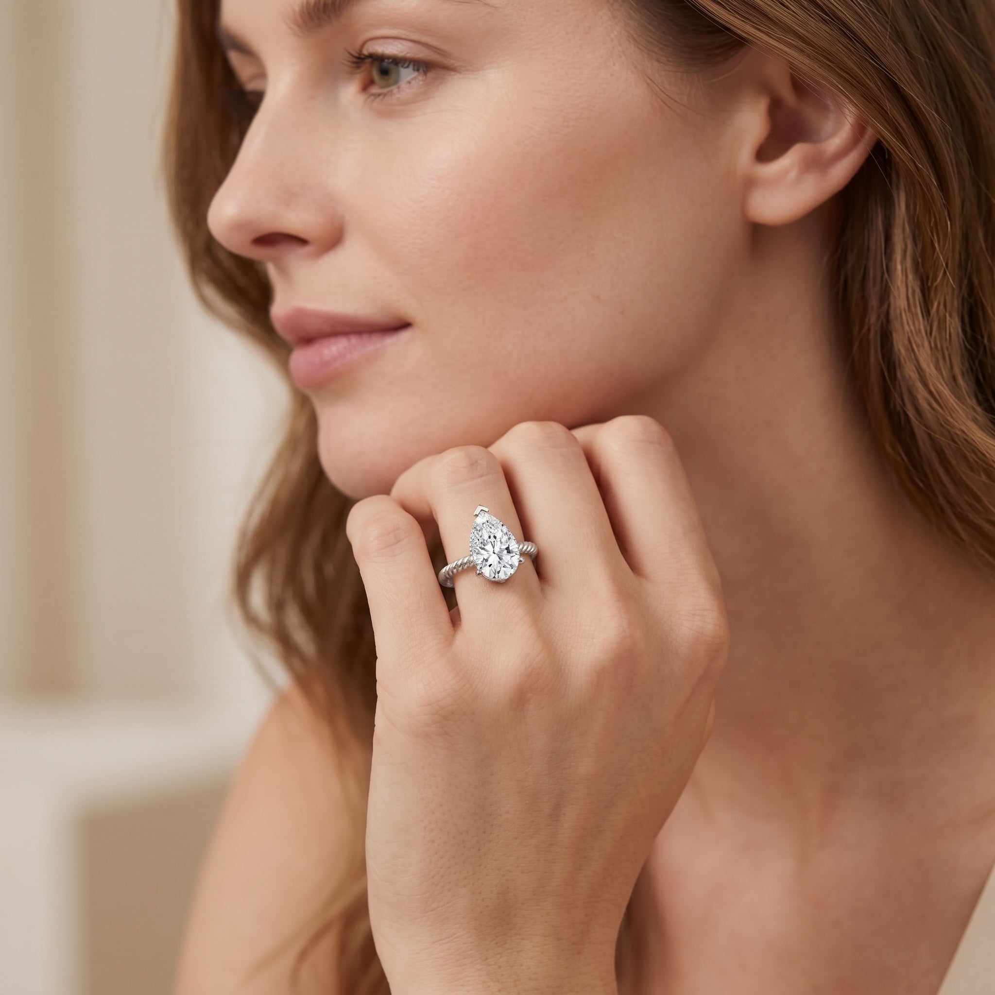 Pear Shaped 2 Carat Lab Grown Diamond Solitaire Engagement Ring IGI Certified Lab - ( E-VS1 ) - Rosec Jewels