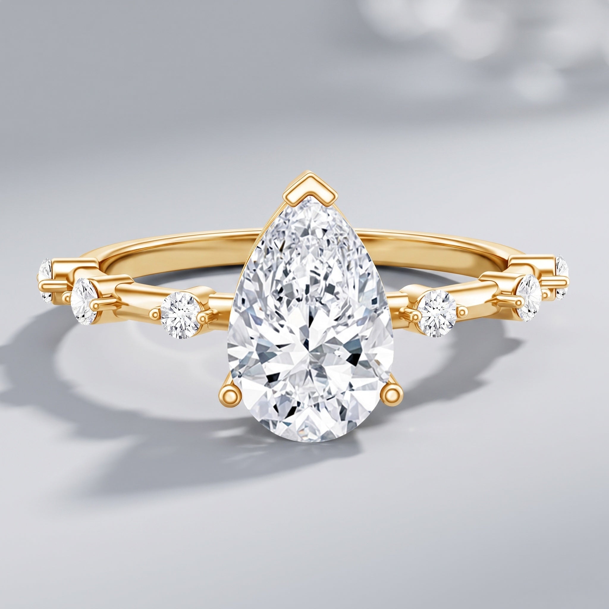IGI Certified Lab Grown 2 Carat Diamond Teardrop Engagement Ring with Spaced Accent Lab - ( E-VS1 ) - Rosec Jewels