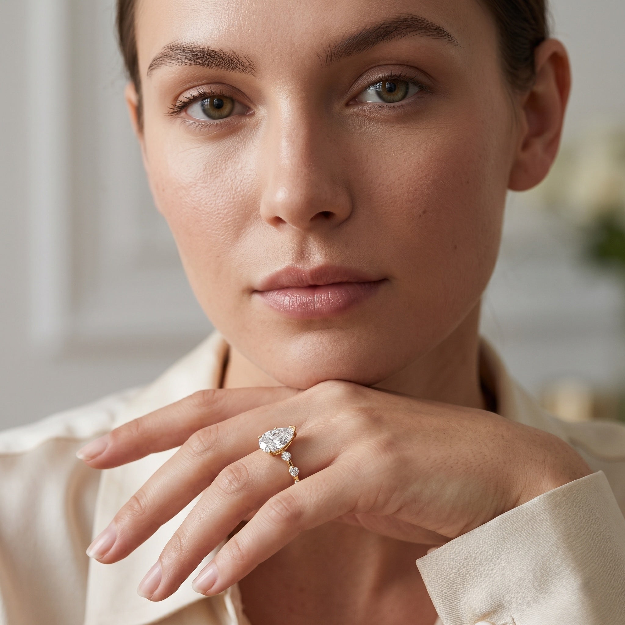 IGI Certified Lab Grown 2 Carat Diamond Teardrop Engagement Ring with Spaced Accent Lab - ( E-VS1 ) - Rosec Jewels