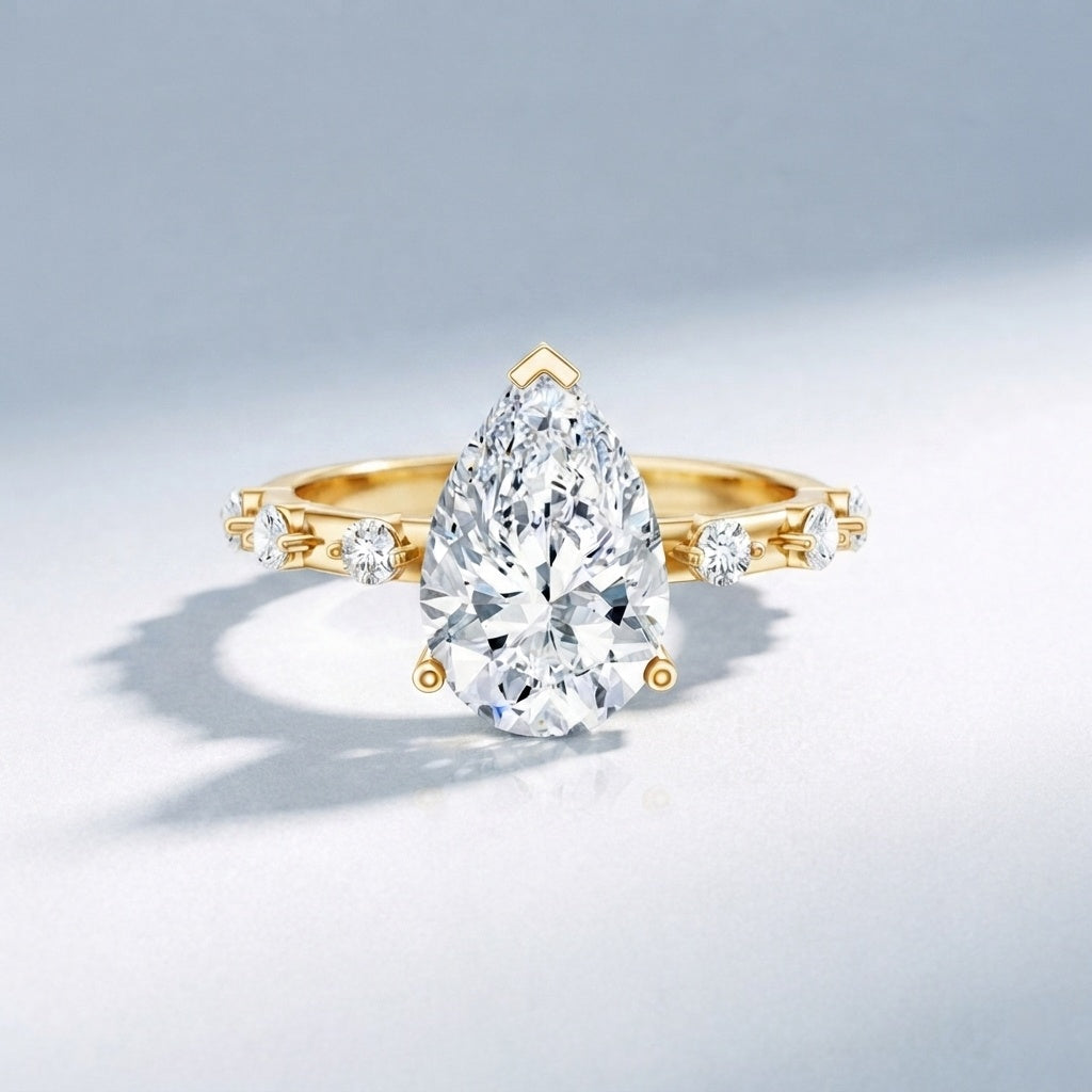 3 Carat Lab Grown Pear Shaped Diamond Solitaire Engagement Ring with IGI Certificate Lab - ( E-VS1 ) - Rosec Jewels