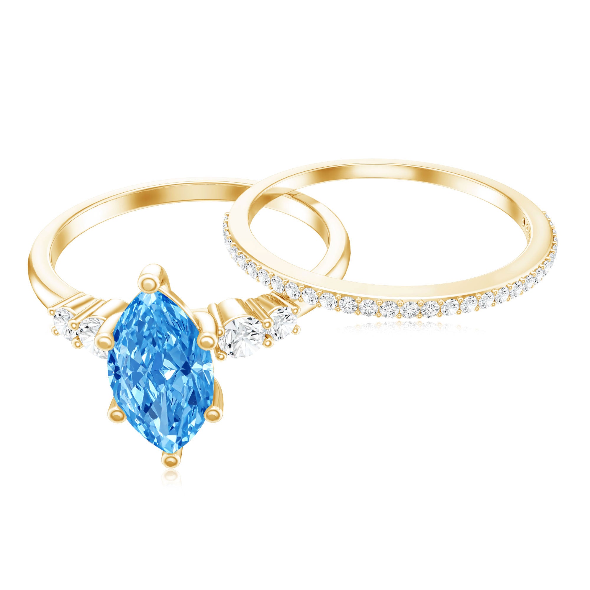 Rosec Jewels-1 Carat Marquise Cut Lab Grown Blue Diamond Solitaire Wedding Ring Set with IGI Certificate