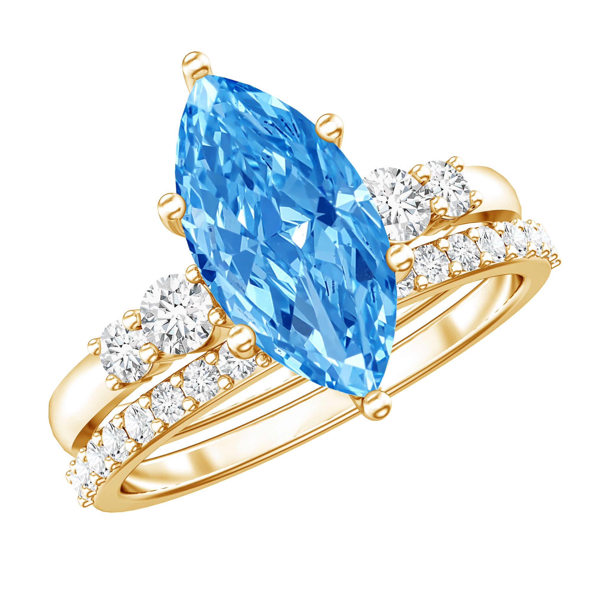 Rosec Jewels-IGI Certified Lab Grown Blue Diamond Marquise Bridal Ring Set 2 Carat