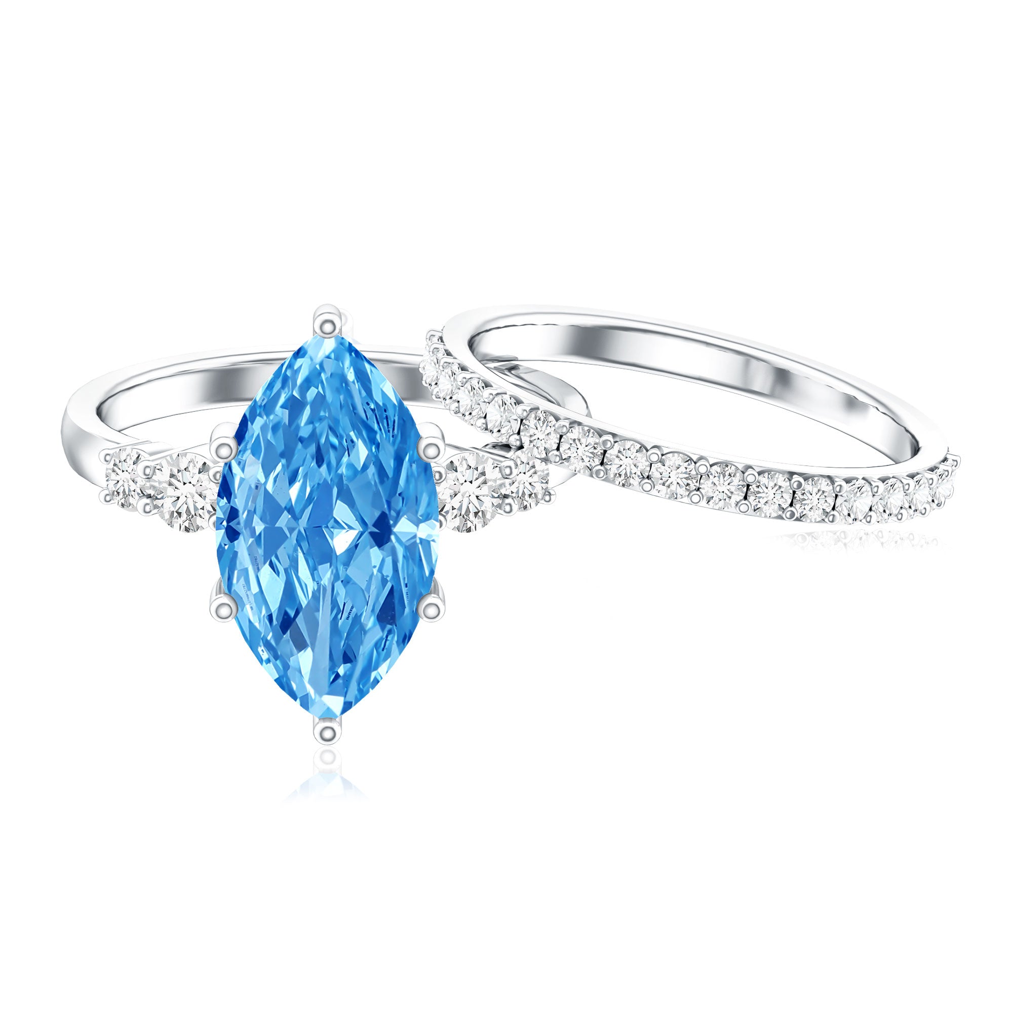 Rosec Jewels-Huge 4 Carat Lab Grown Blue Diamond Solitaire Bridal Ring Set with IGI Certificate