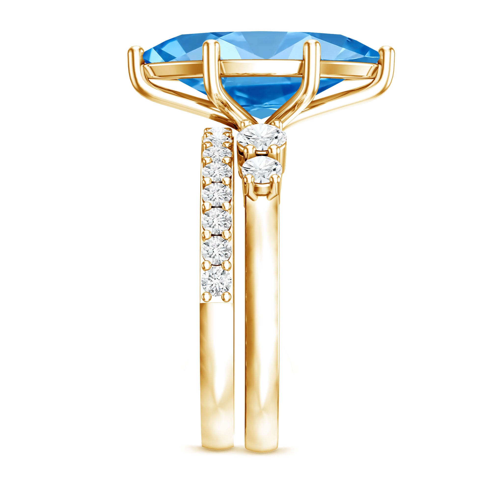 Rosec Jewels-Huge 4 Carat Lab Grown Blue Diamond Solitaire Bridal Ring Set with IGI Certificate