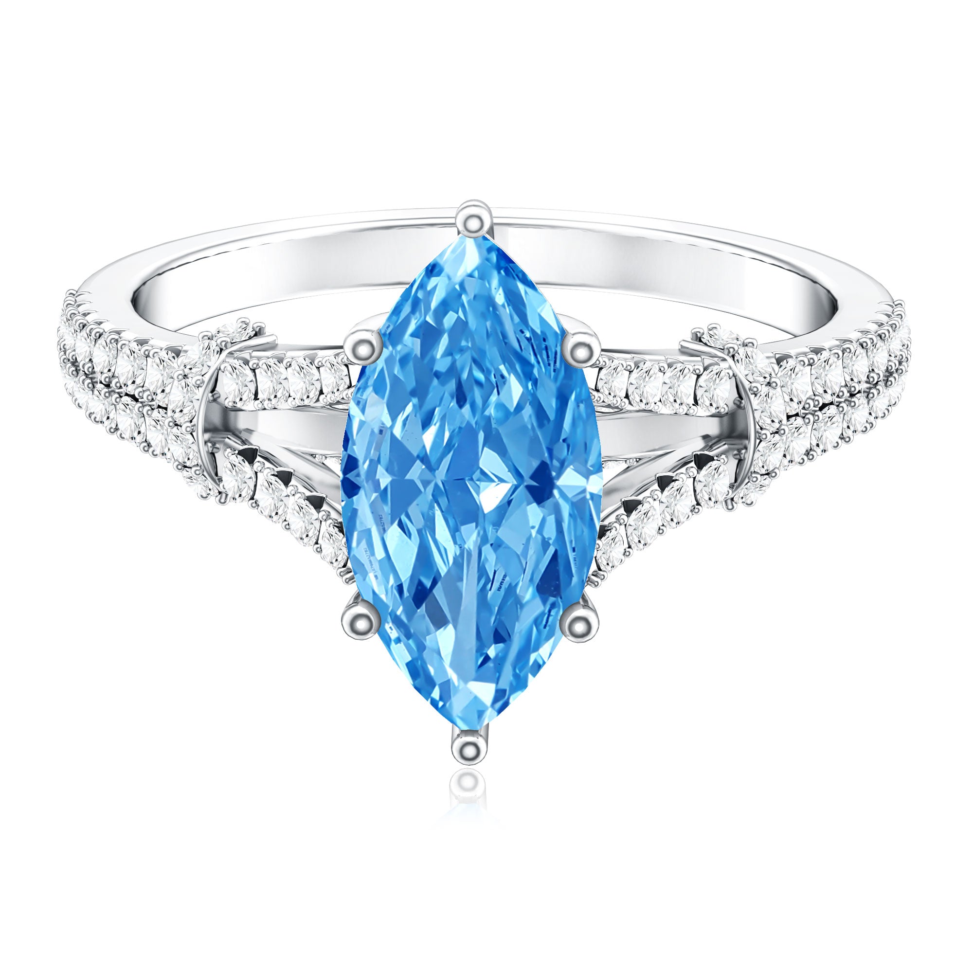 Rosec Jewels-IGI Certified Marquise Cut Lab Grown Blue Diamond 2 Carat Engagement Ring with Split Shank