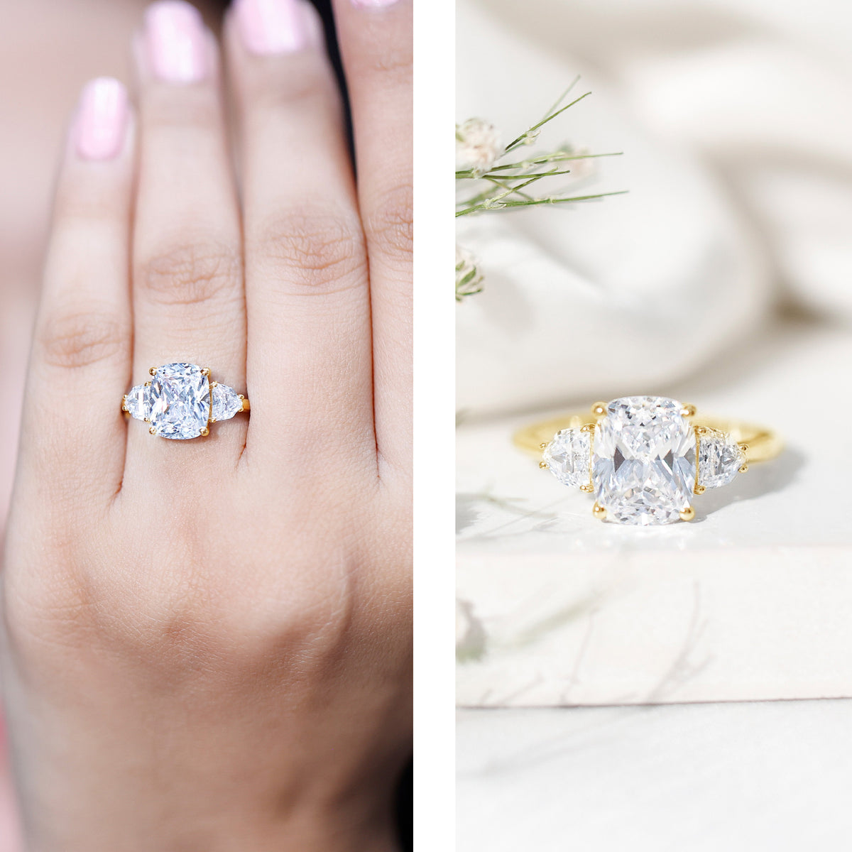 Rosec Jewels-IGI Graded 4 Carat Elongated Cushion Cut Lab Diamond Engagement Ring