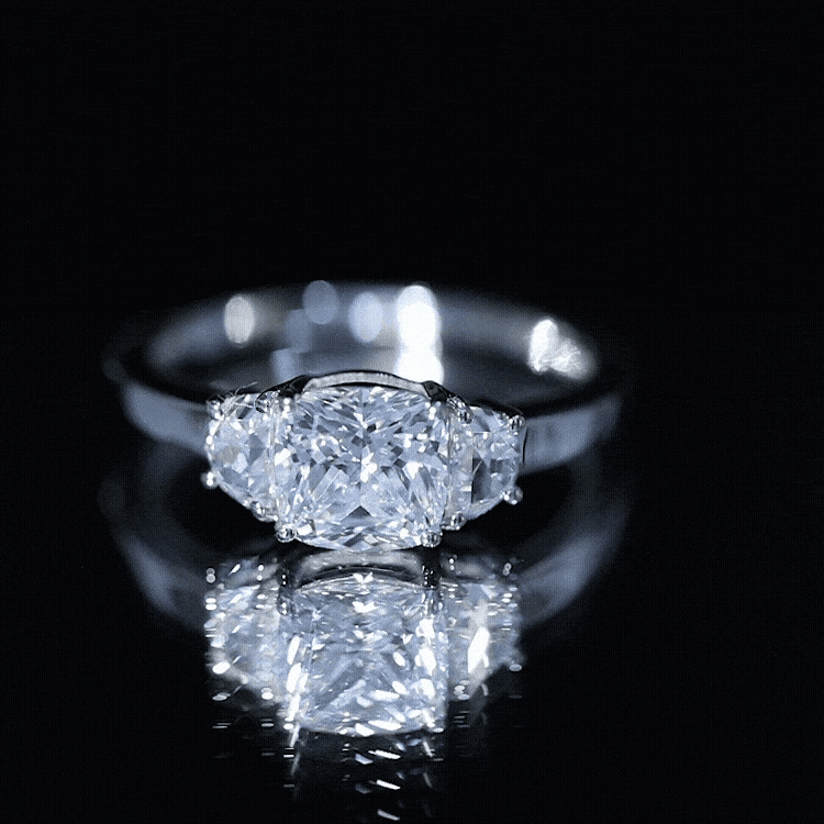 Rosec Jewels-IGI Authenticated 2 Carat Cushion Cut Lab Grown Diamond Three Stone Ring